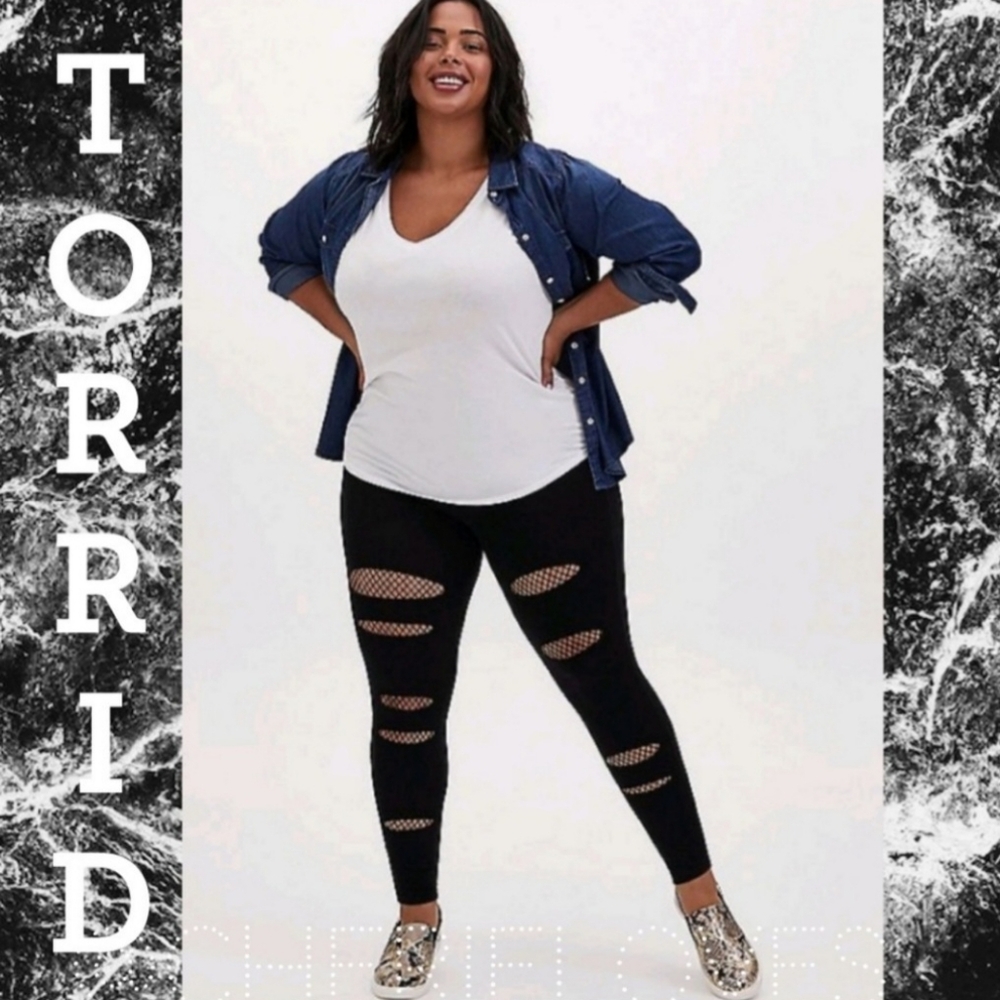 Torrid Black Slashed Mesh Fishnet Leggings! NWT!